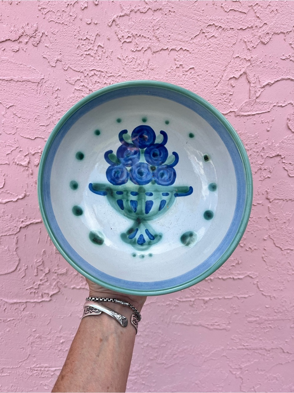 Vintage M.A. Hadley Signed Pottery Bowl Blueberry Bouquet Large